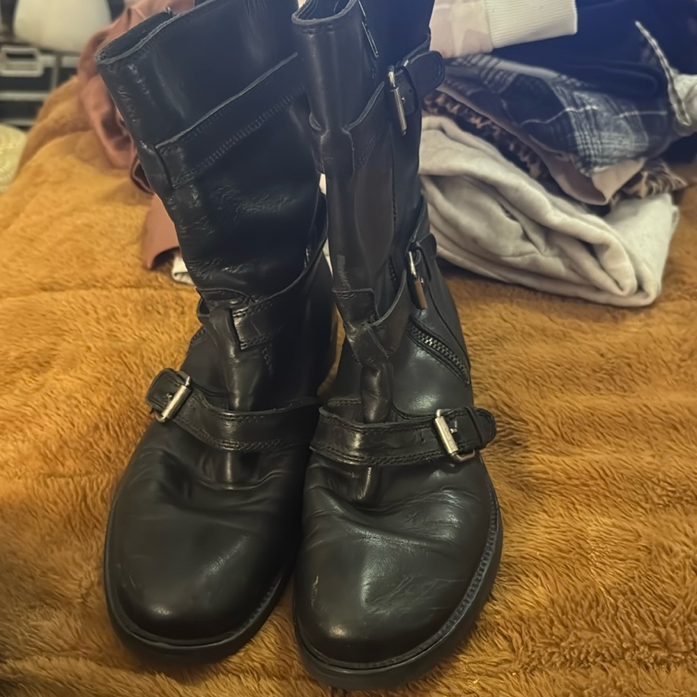 J crew leather booties with buckles preowned